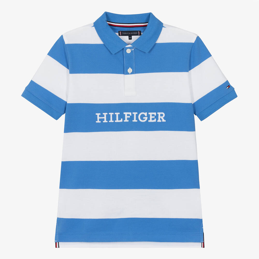 Tommy Hilfiger - Teen Boys Blue Cotton Striped Polo Shirt | Childrensalon