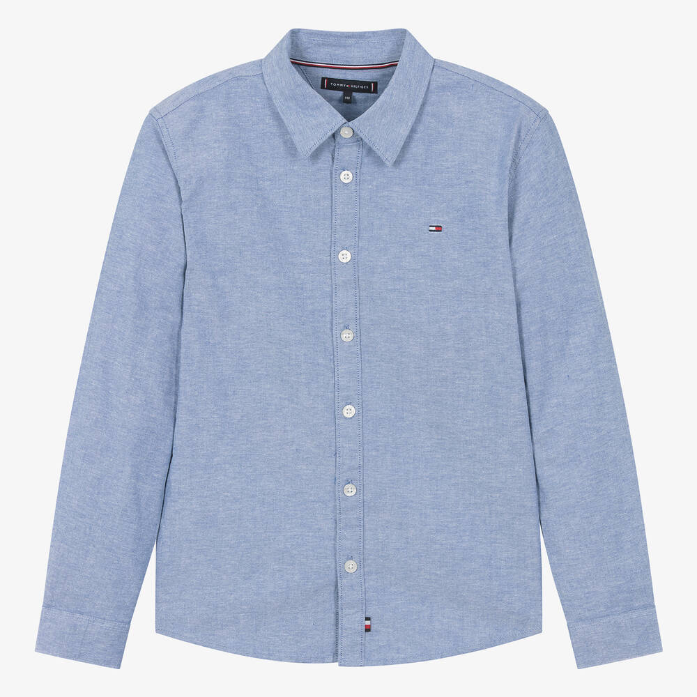 Tommy Hilfiger - قميص تينز ولادي قطن أكسفورد لون أزرق | Childrensalon