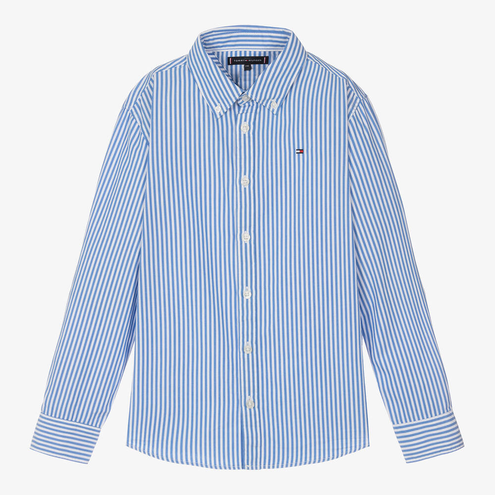 Tommy Hilfiger - Teen Boys Blue Stripe Cotton Shirt | Childrensalon