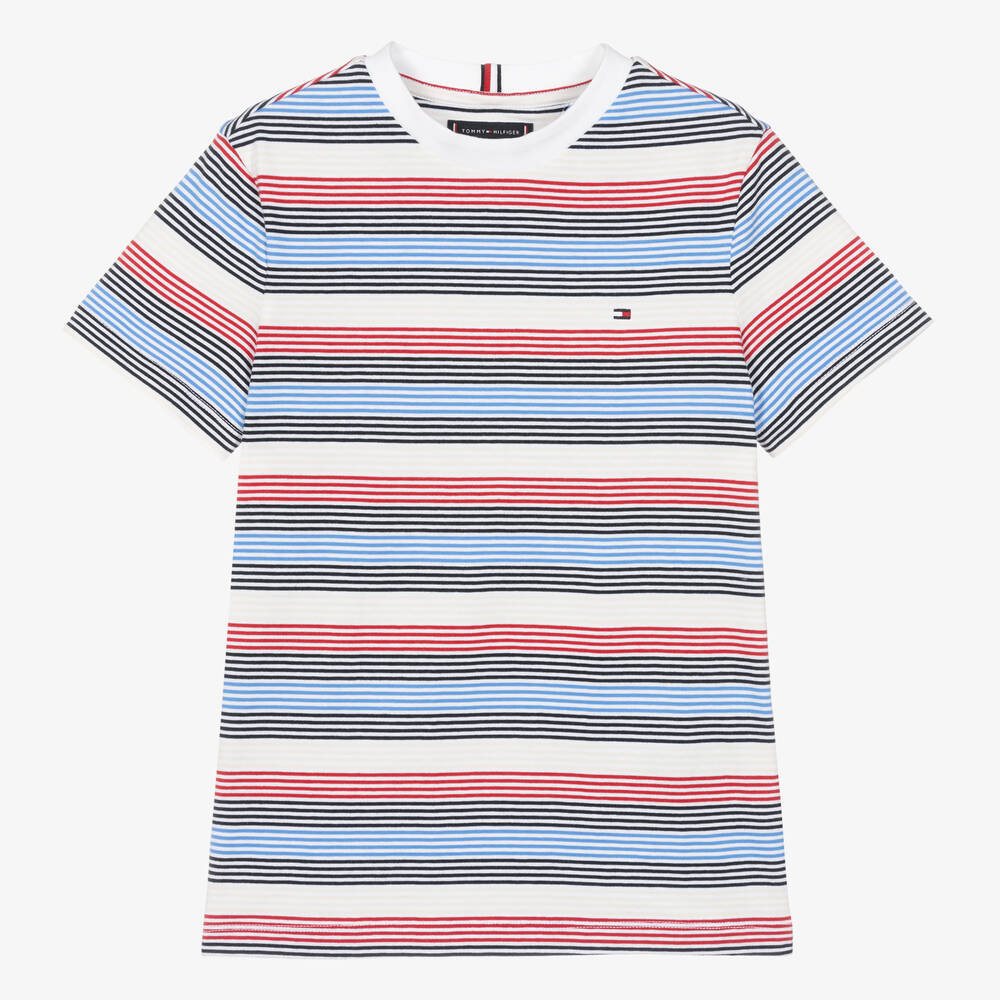 Tommy Hilfiger - Teen Boys Blue Striped Cotton T-Shirt | Childrensalon