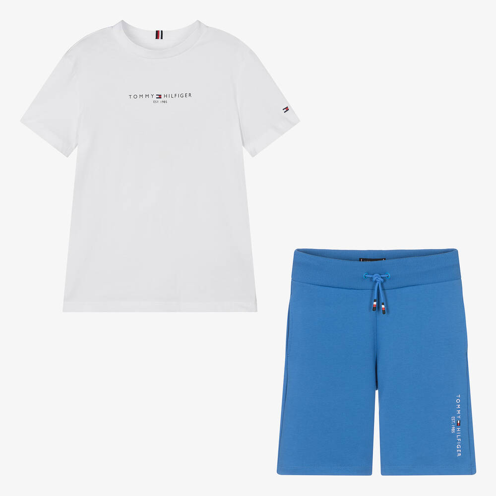 Tommy Hilfiger Teen Boys Blue & White Cotton Shorts Set
