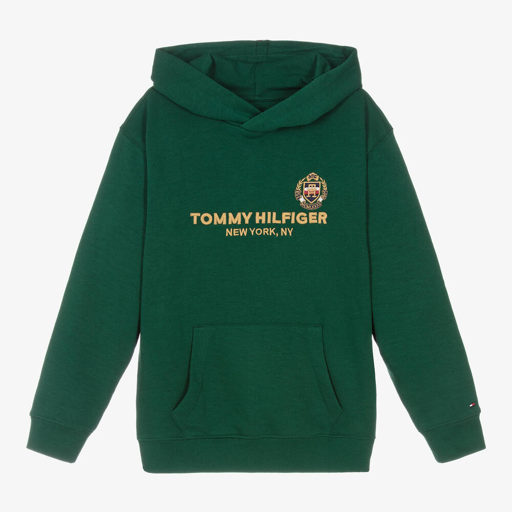 Tommy Hilfiger - Teen Boys Green Logo Cotton Hoodie | Childrensalon