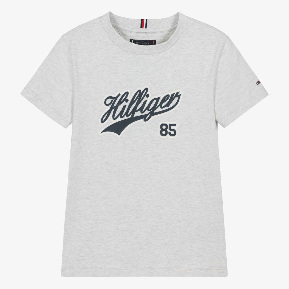 Tommy Hilfiger - Серая футболка из меланжевого хлопка для мальчиков-подростков | Childrensalon