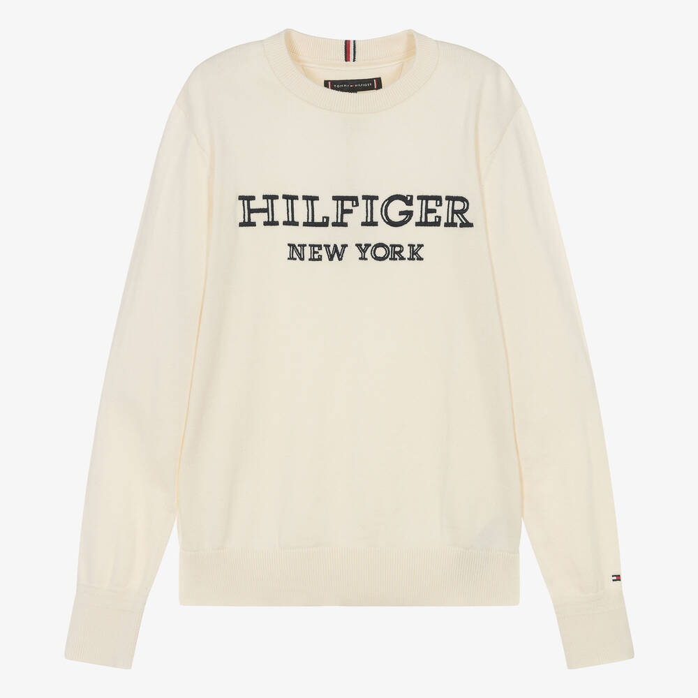 Tommy Hilfiger Teen Boys Ivory Cotton Knit Sweater