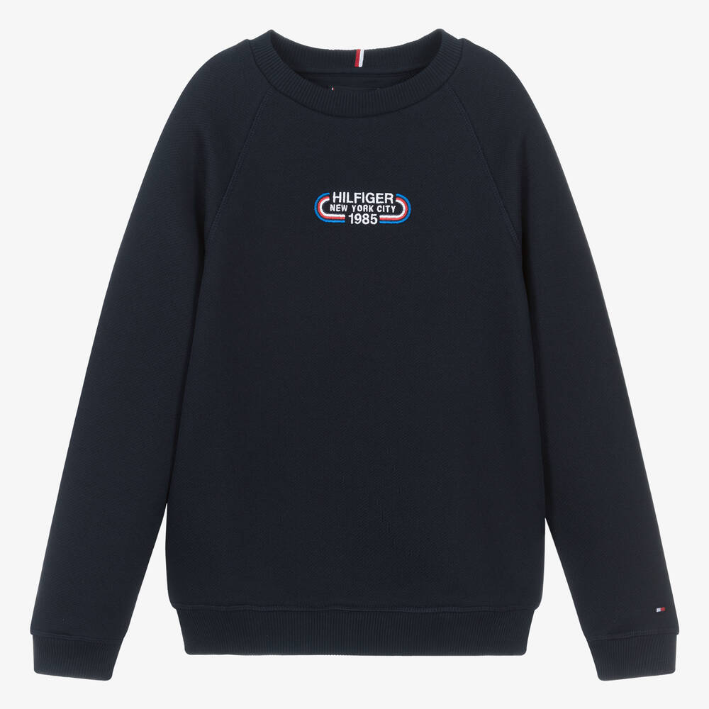 Shop Tommy Hilfiger Teen Boys Navy Blue Cotton Sweatshirt