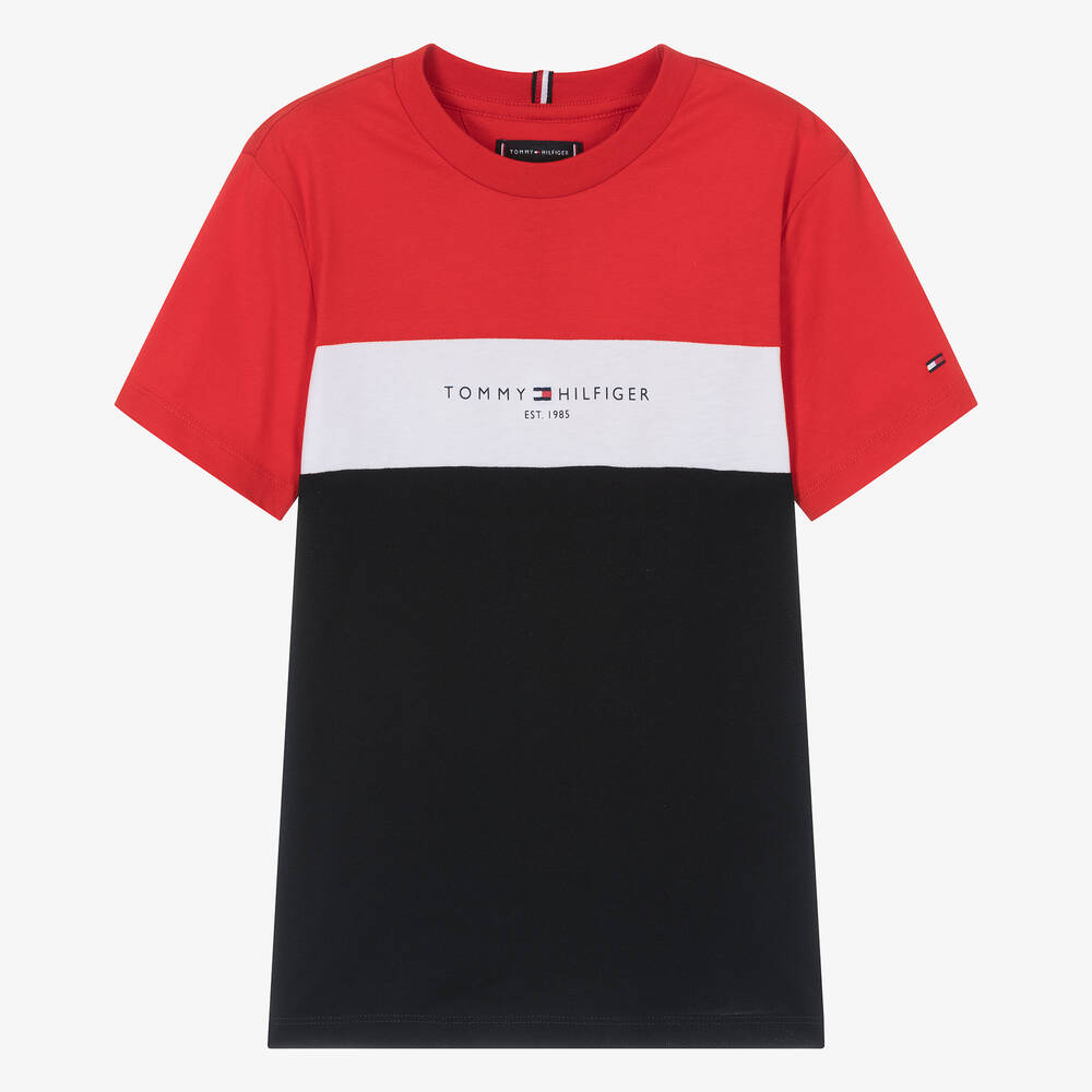 Tommy Hilfiger - Teen Boys Red Cotton Colourblock T-Shirt | Childrensalon