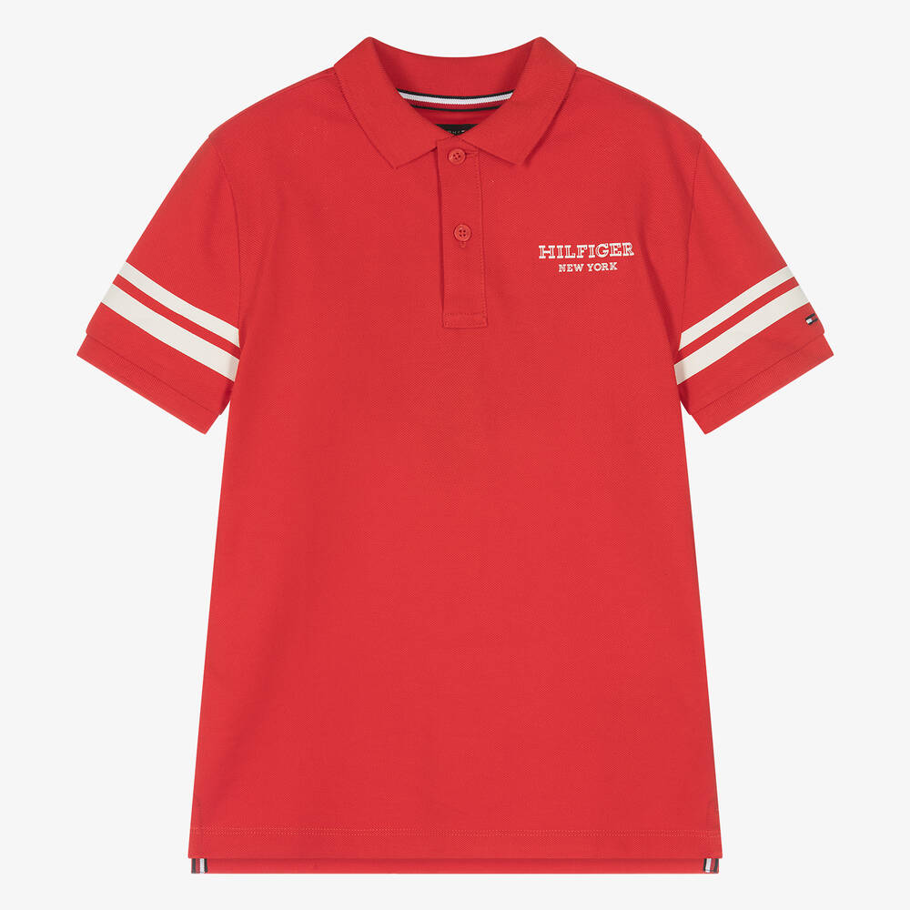 Tommy Hilfiger - Teen Boys Red Cotton Polo Shirt | Childrensalon