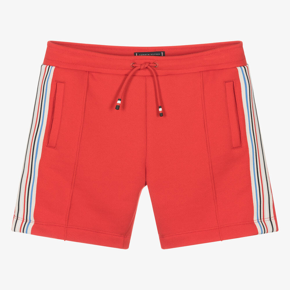 Tommy Hilfiger - Teen Boys Red Cotton Striped Tape Shorts | Childrensalon