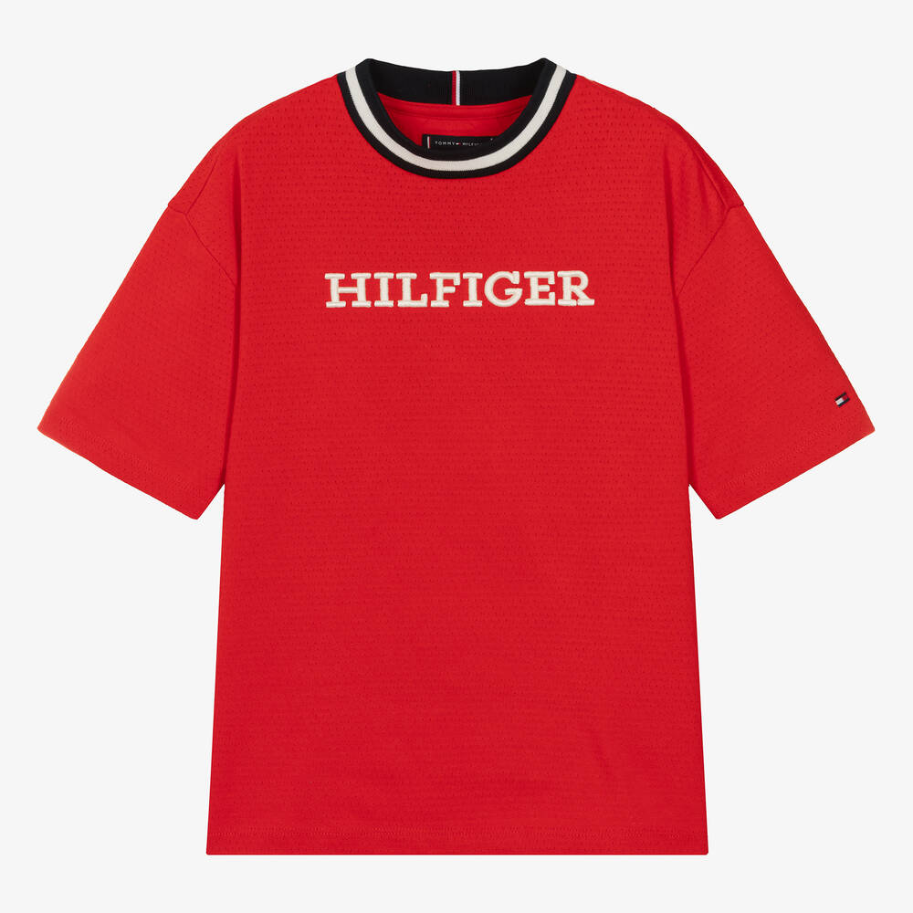 Tommy Hilfiger - تيشيرت قطن جيرسي لون أحمر للمراهقين | Childrensalon
