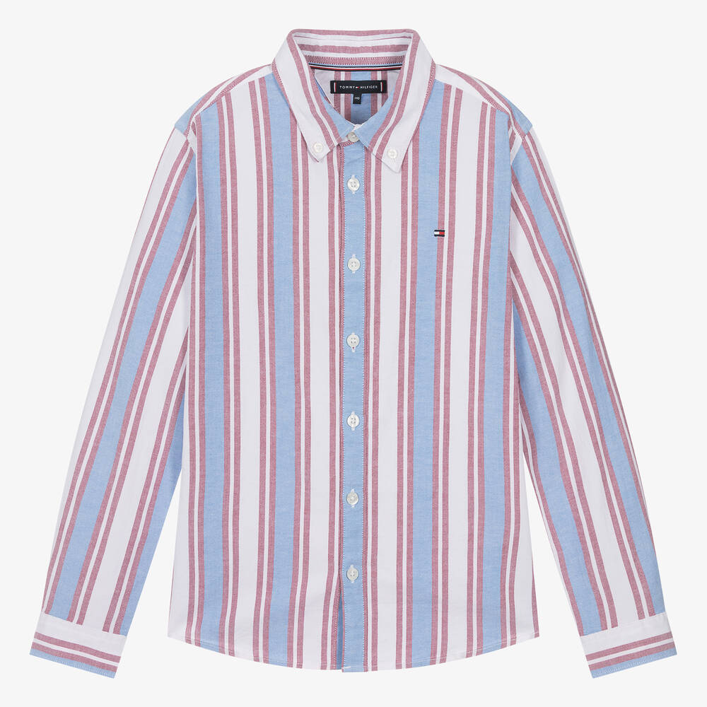 Tommy Hilfiger - Teen Boys Red Striped Oxford Cotton Shirt | Childrensalon