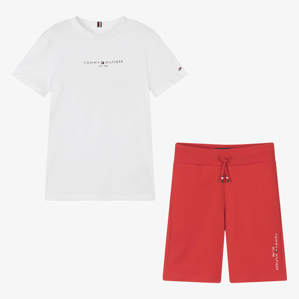 Tommy Hilfiger - Teen Boys Red & White Cotton Shorts Set | Childrensalon