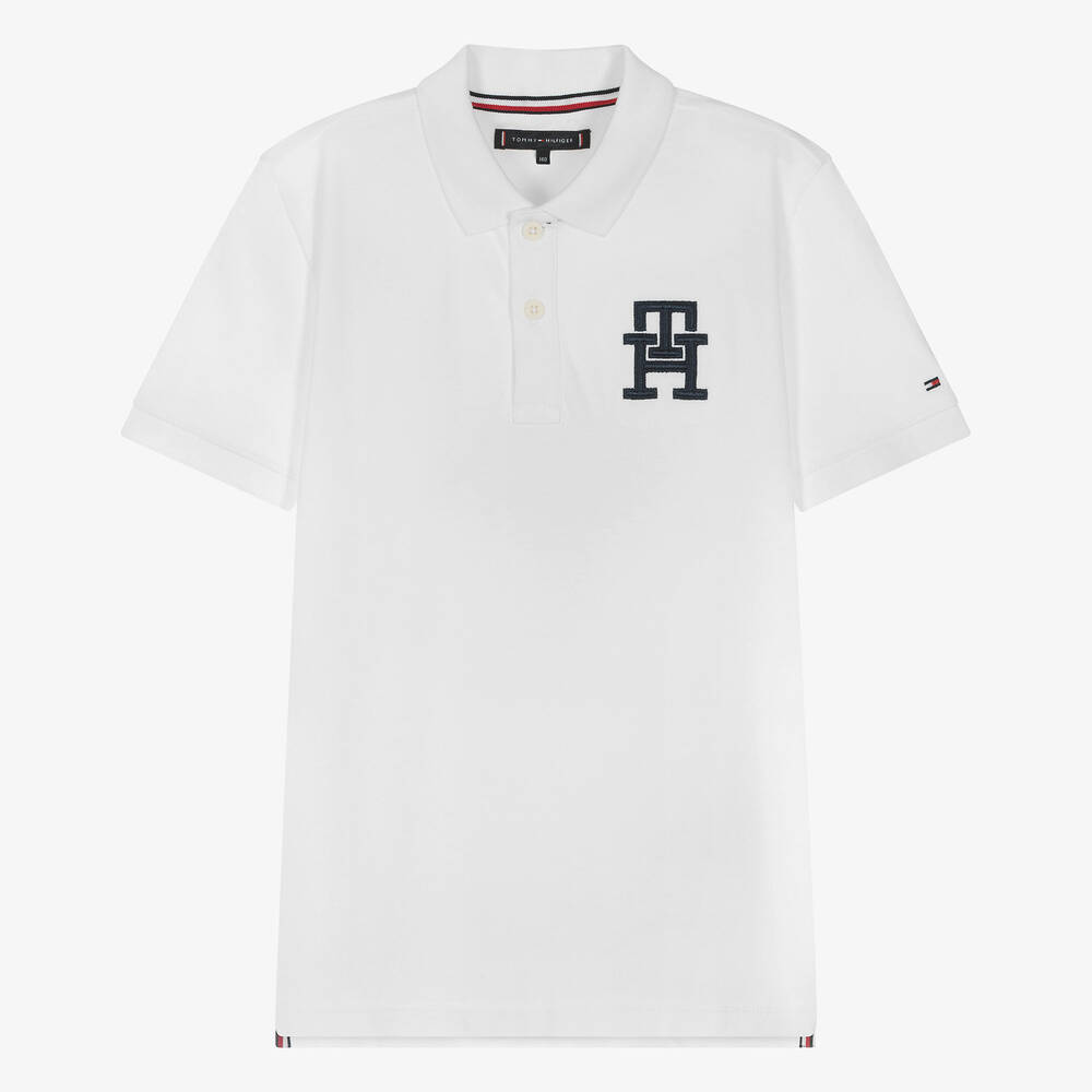 Tommy Hilfiger - Teen Boys White Cotton Monogram Polo Shirt | Childrensalon