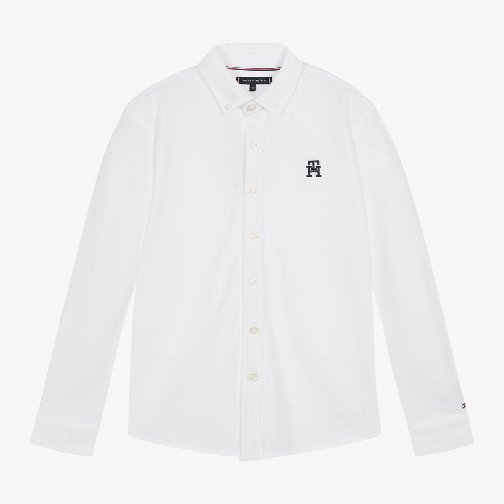 Tommy Hilfiger - قميص قطن بيكيه لون أبيض للمراهقين | Childrensalon