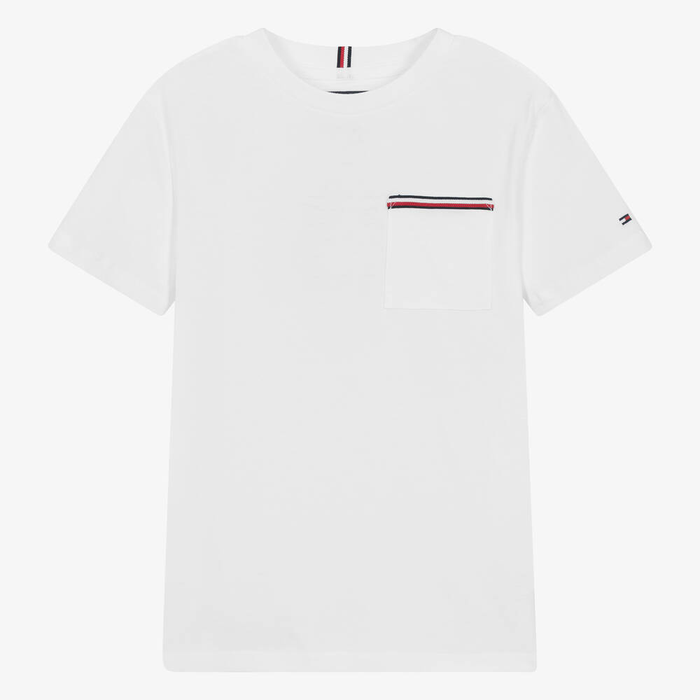 Tommy Hilfiger - Teen Boys White Cotton Pocket T-Shirt | Childrensalon
