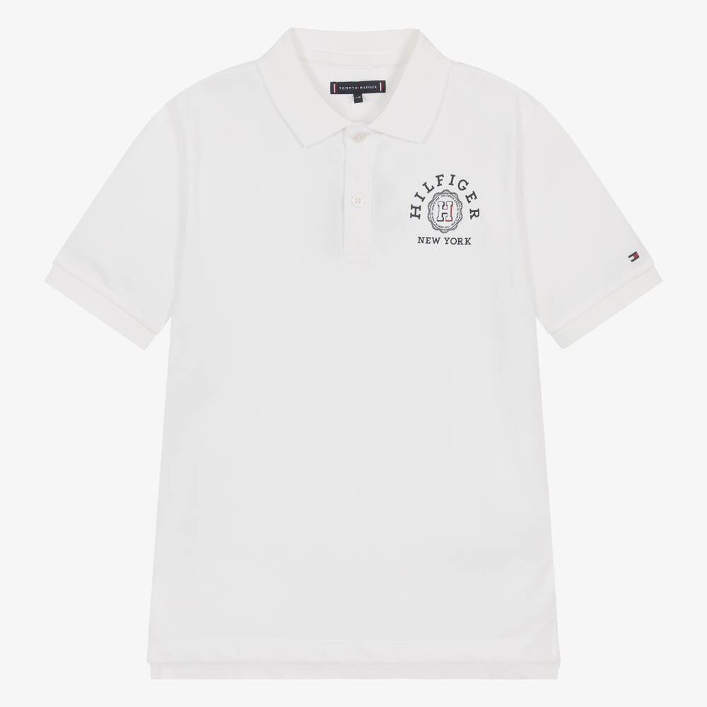 Tommy Hilfiger - Teen Boys White Cotton Polo Shirt | Childrensalon