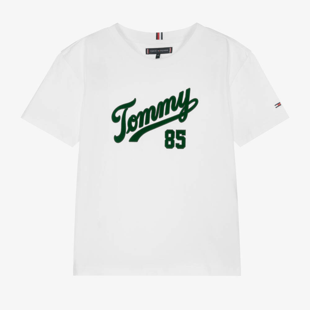Tommy Hilfiger Teen Boys White & Green Logo T-shirt