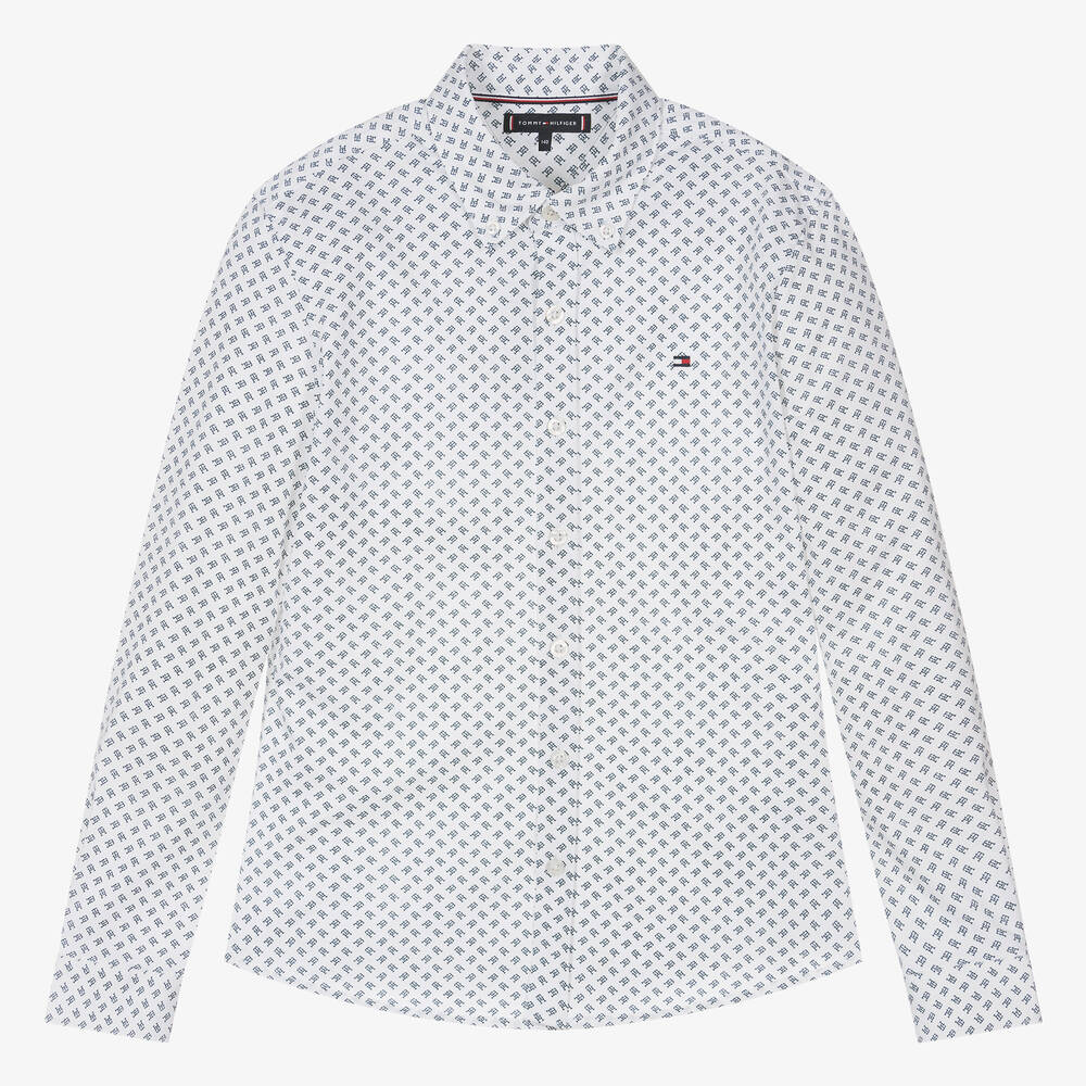 Tommy Hilfiger - قميص بطبعة مونوغرام قطن لون أبيض للمراهقين | Childrensalon