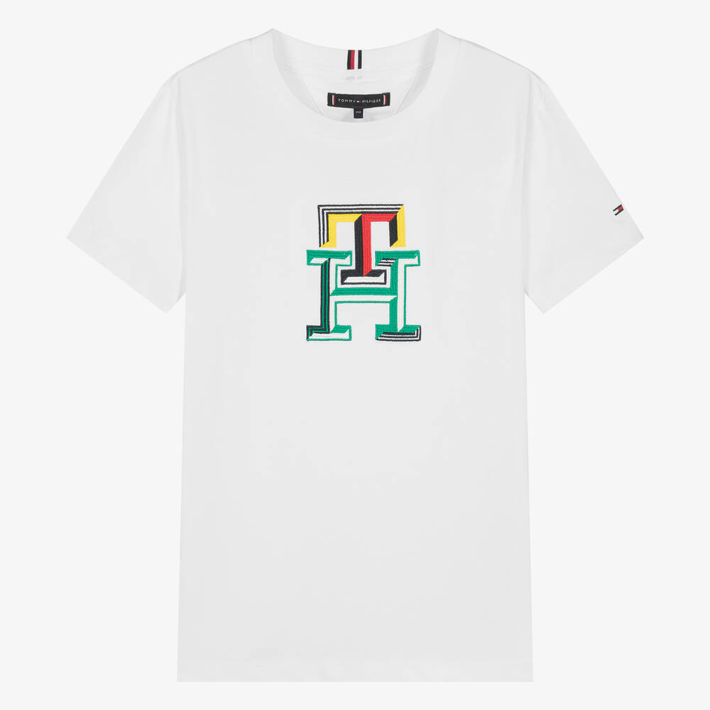 Tommy Hilfiger - Teen Boys White Monogram Cotton T-Shirt | Childrensalon