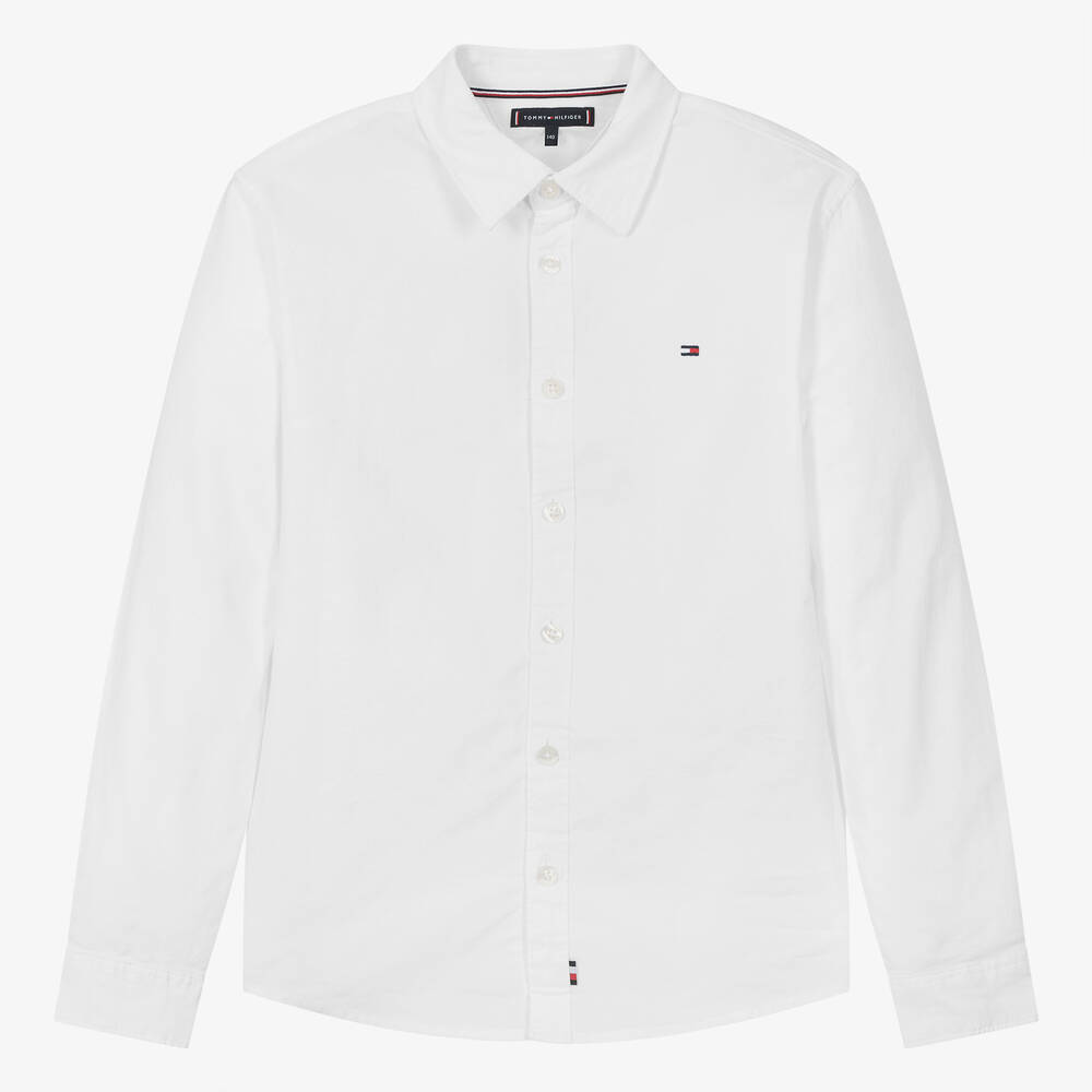 Tommy Hilfiger - قميص تينز ولادي قطن أكسفورد لون أبيض | Childrensalon