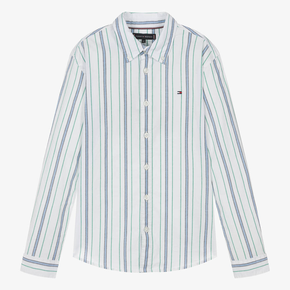 Tommy Hilfiger - Teen Boys White Striped Cotton Shirt | Childrensalon