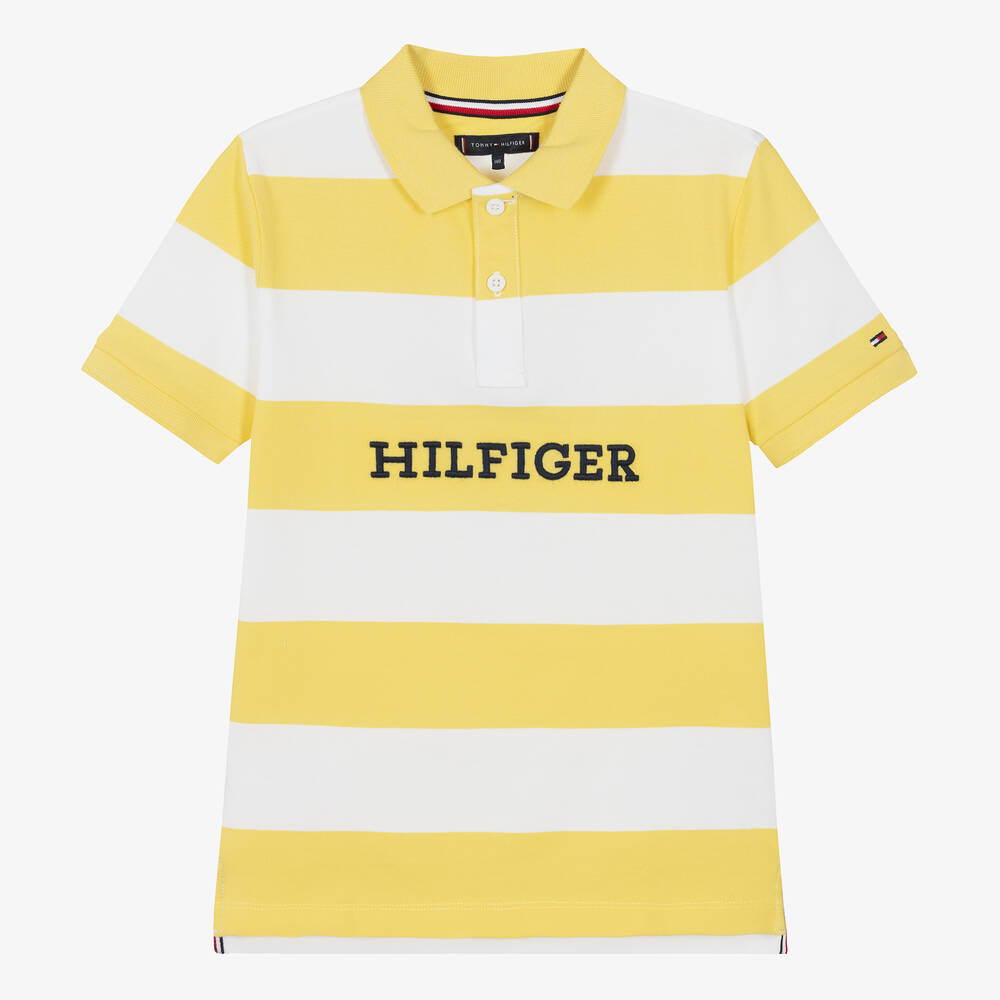 Tommy Hilfiger - Teen Boys Yellow Cotton Striped Polo Shirt | Childrensalon