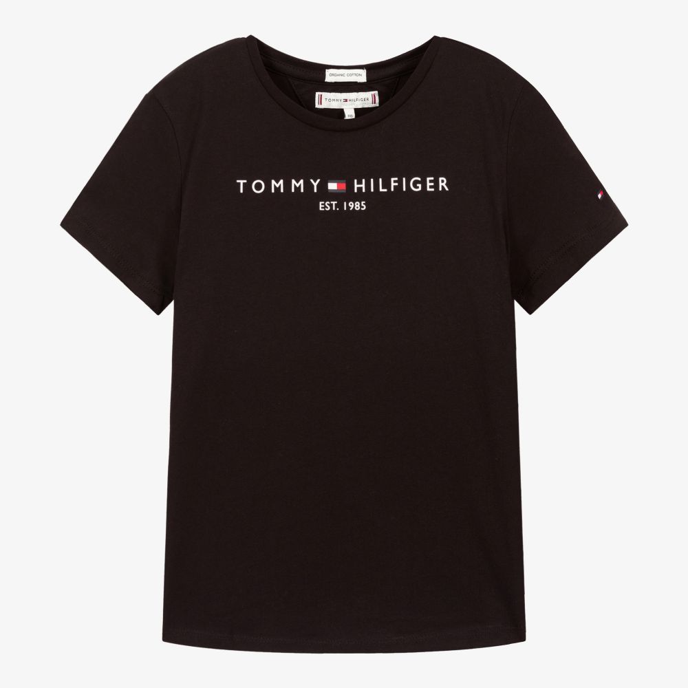 Tommy Hilfiger - تيشيرت تينز بناتي قطن عضوي لون أسود | Childrensalon