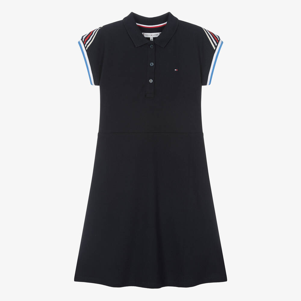 Tommy Hilfiger - Teen Girls Blue Cotton Piqué Polo Dress | Childrensalon