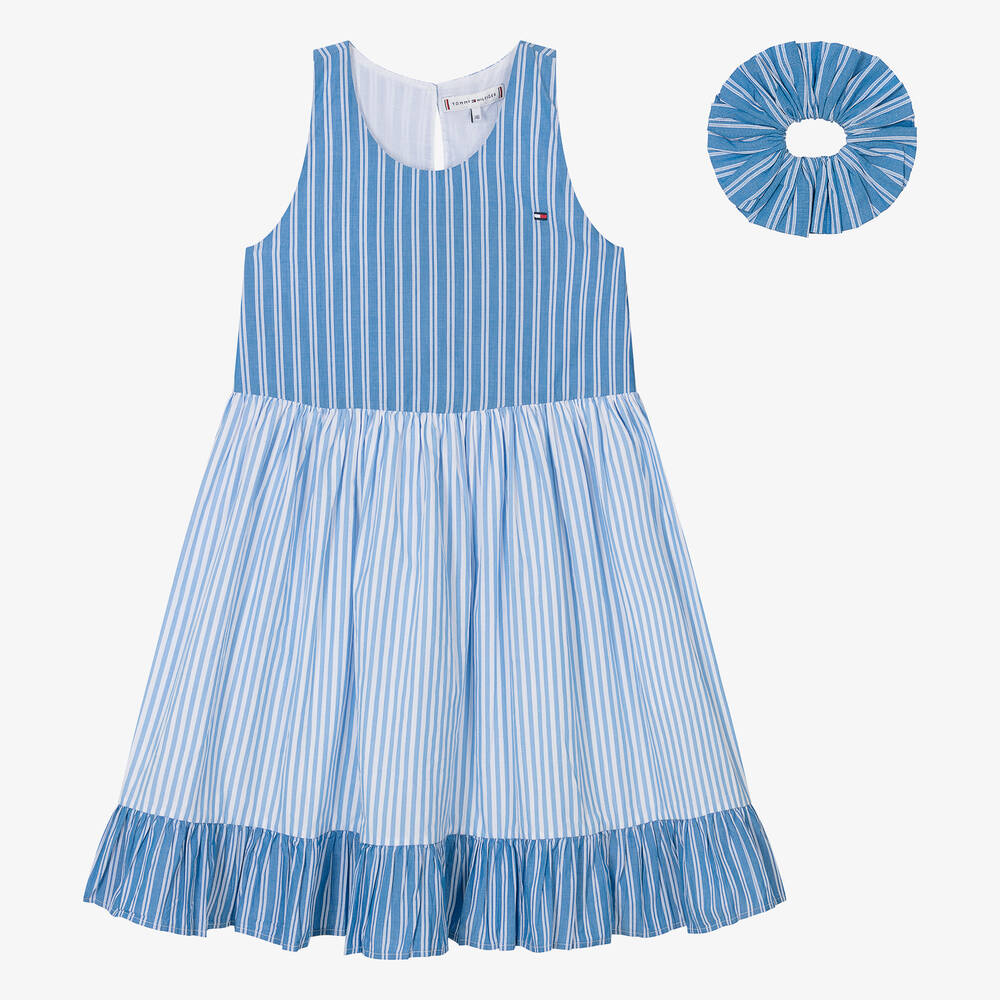 Tommy Hilfiger Teen Girls Blue Cotton Stripe Dress
