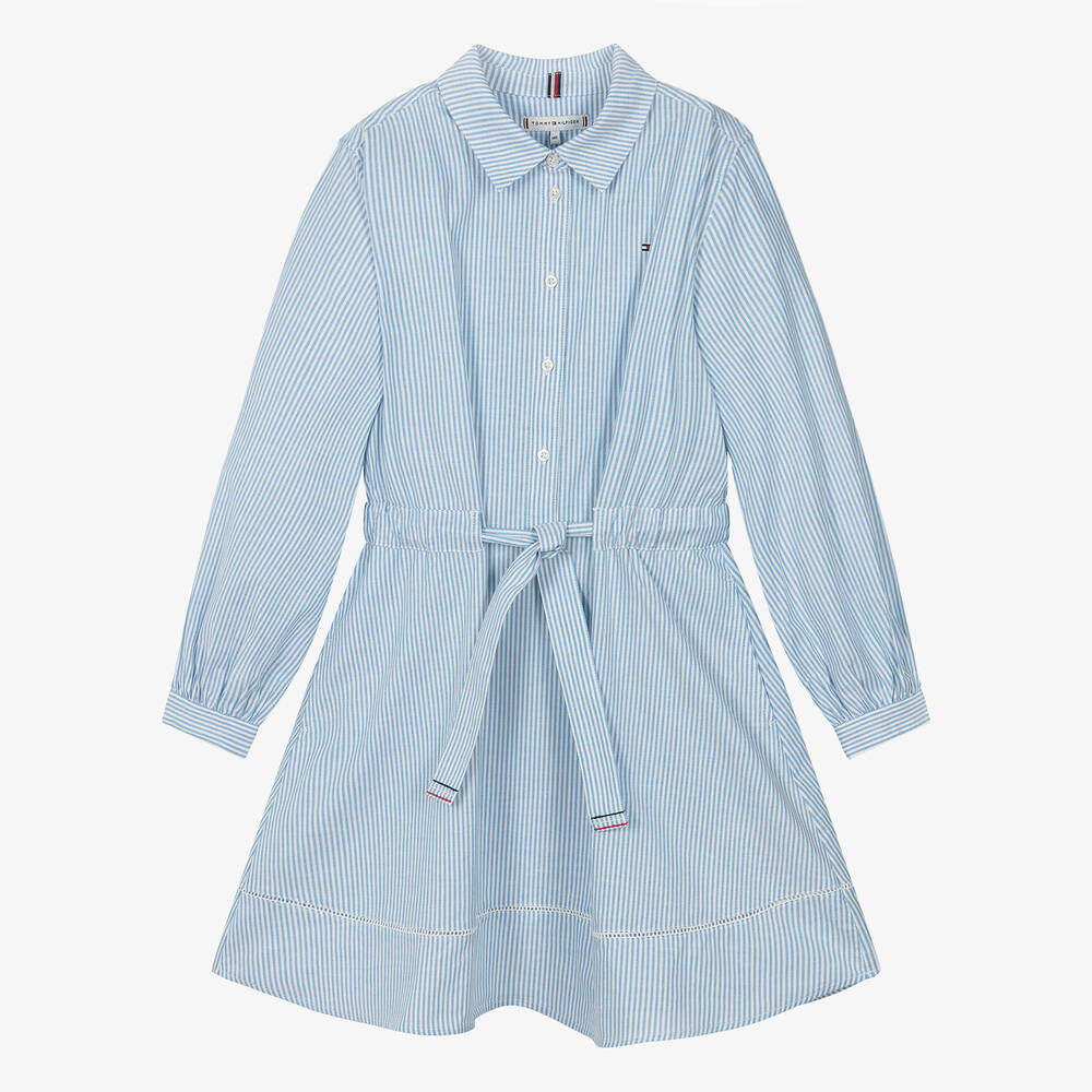Tommy Hilfiger Teen Girls Blue Cotton Striped Shirt Dress