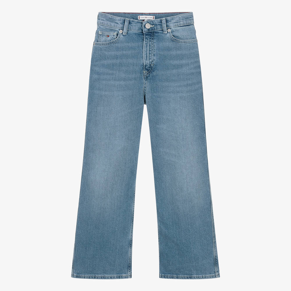 Shop Tommy Hilfiger Teen Girls Blue Denim Wide-leg Jeans