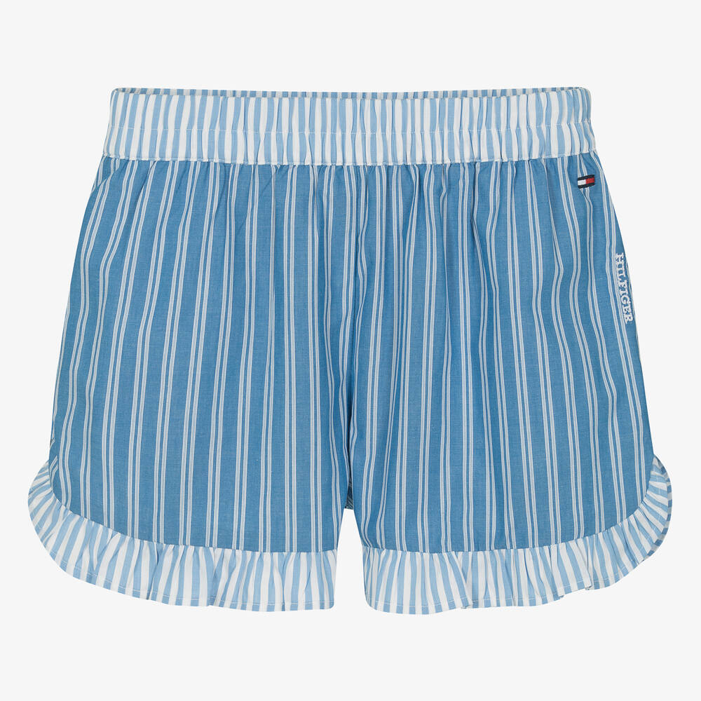 Tommy Hilfiger Teen Girls Blue Striped Cotton Shorts