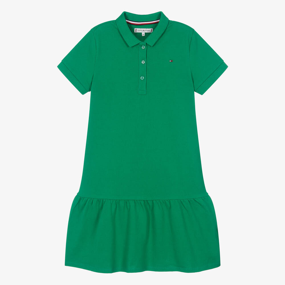 Tommy Hilfiger - فستان بولو قطن بيكيه لون أخضر للمراهقات | Childrensalon