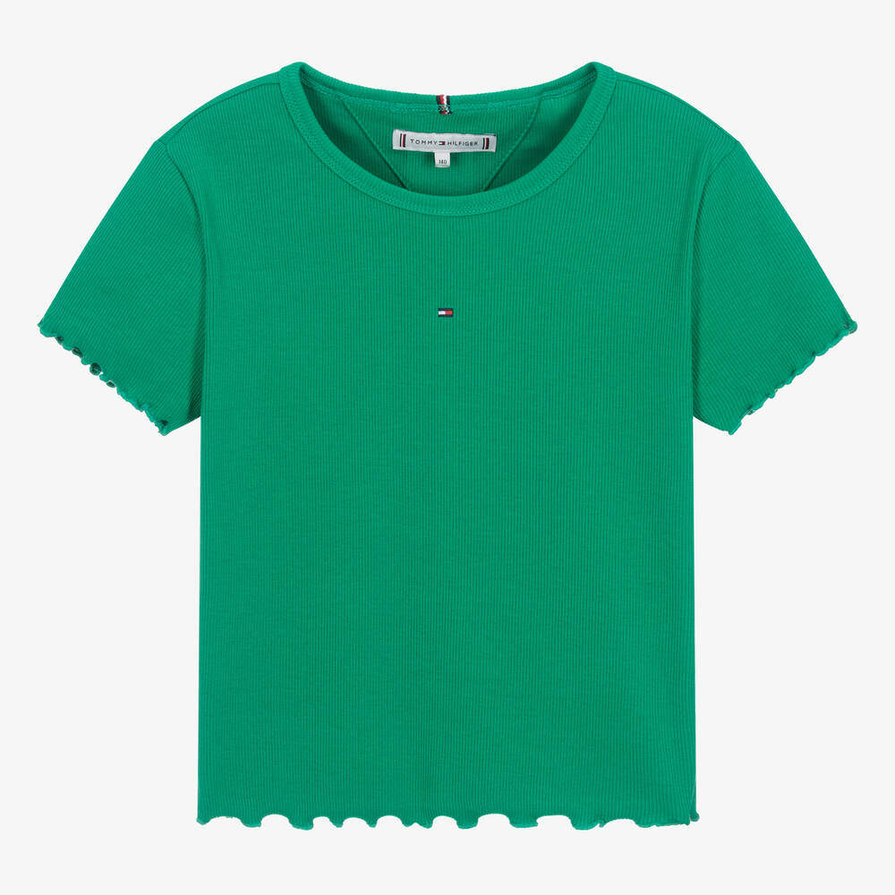 Tommy Hilfiger - Teen Girls Green Ribbed Cotton T-Shirt | Childrensalon