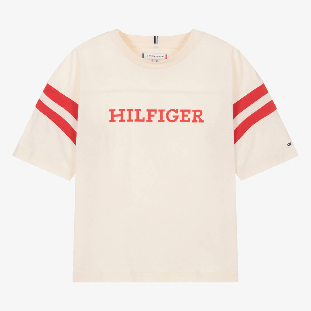 Tommy Hilfiger - Кремовая хлопковая футболка для девочек-подростков  | Childrensalon