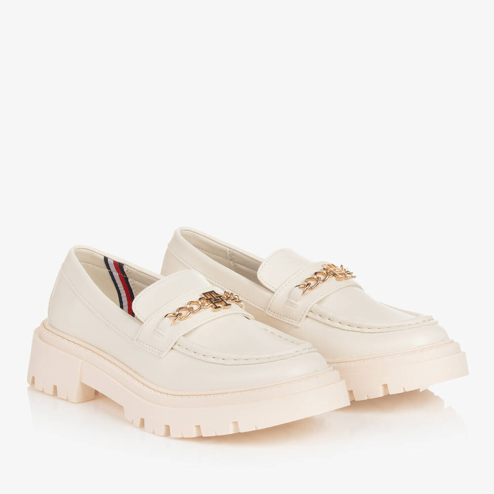 Tommy Hilfiger - Teen Girls Ivory Faux Leather Loafers | Childrensalon