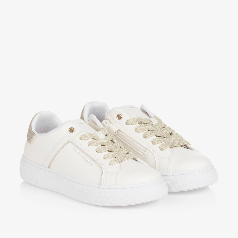 Tommy Hilfiger - Teen Girls Ivory Faux Leather Trainers | Childrensalon