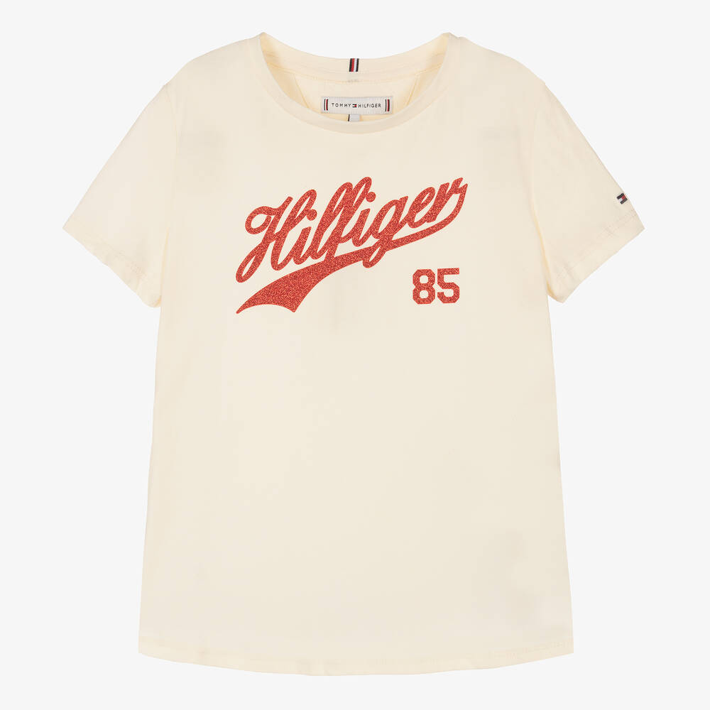 Tommy Hilfiger - Кремово-красная футболка с блестками | Childrensalon