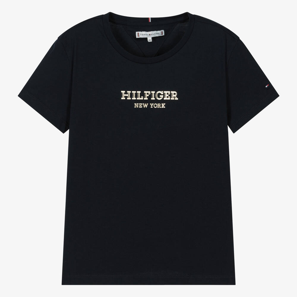 Tommy Hilfiger - Синяя хлопковая футболка для девочек | Childrensalon