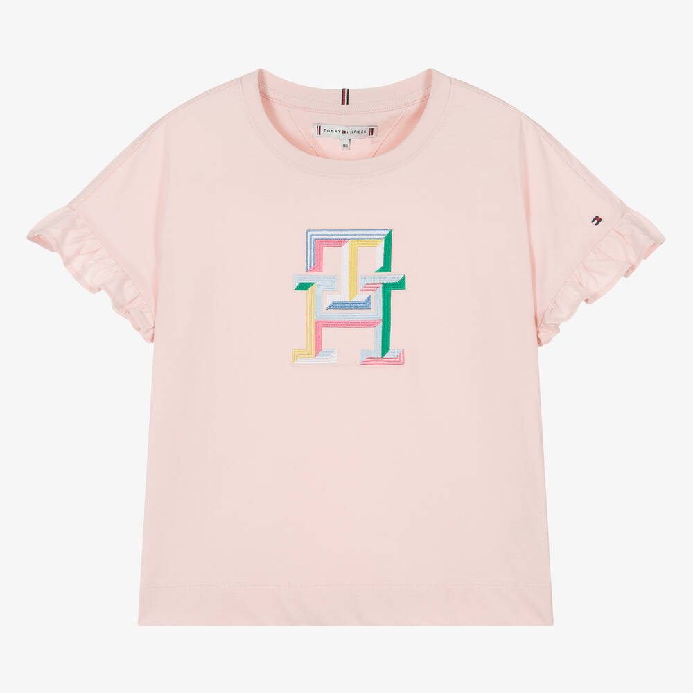 Tommy Hilfiger - Teen Girls Pink Cotton Monogram T-Shirt | Childrensalon