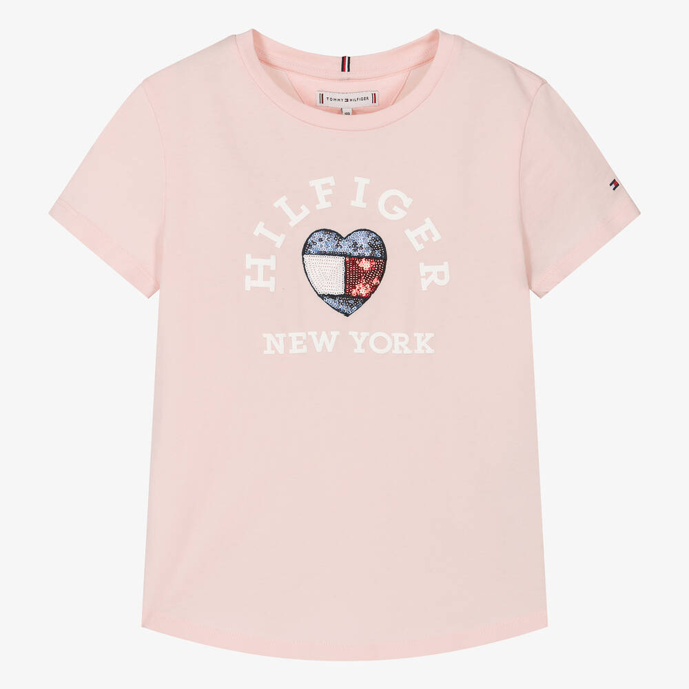 Shop Tommy Hilfiger Teen Girls Pink Cotton T-shirt