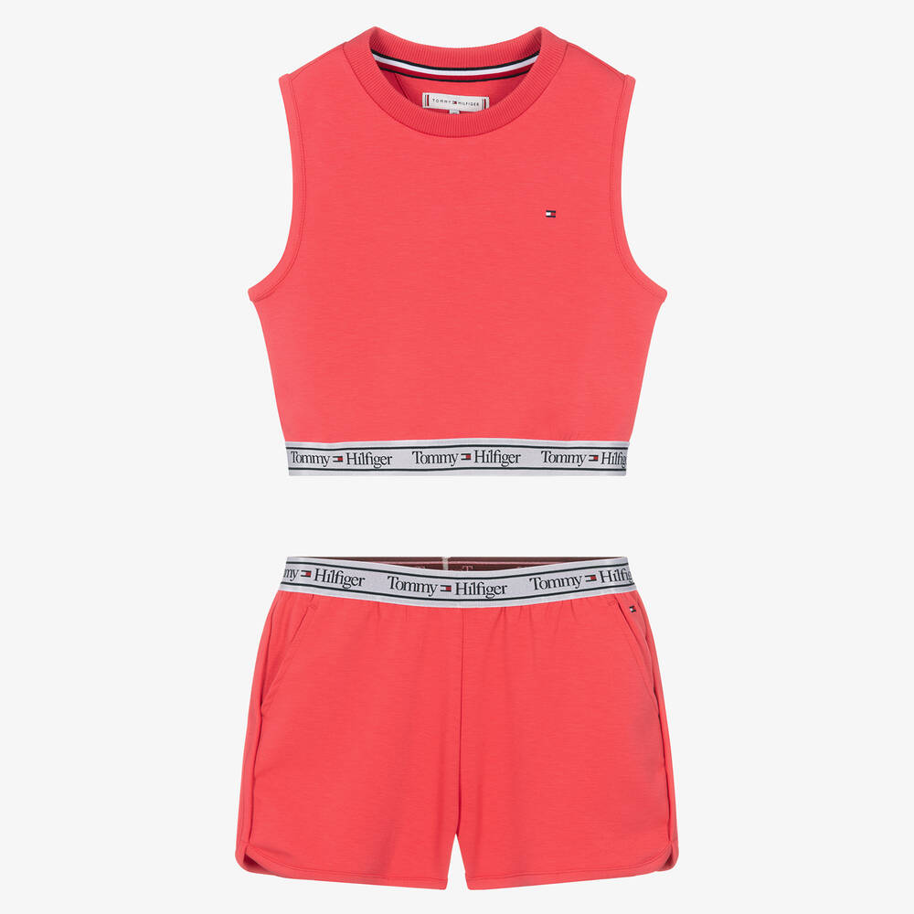Tommy Hilfiger Teen Girls Pink Jersey Logo Shorts Set