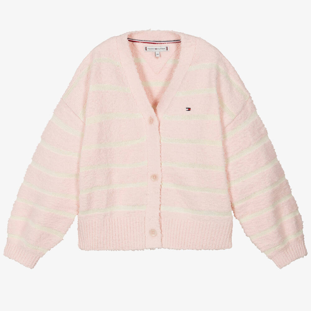 Tommy Hilfiger Teen Girls Pink Striped Knit Cardigan