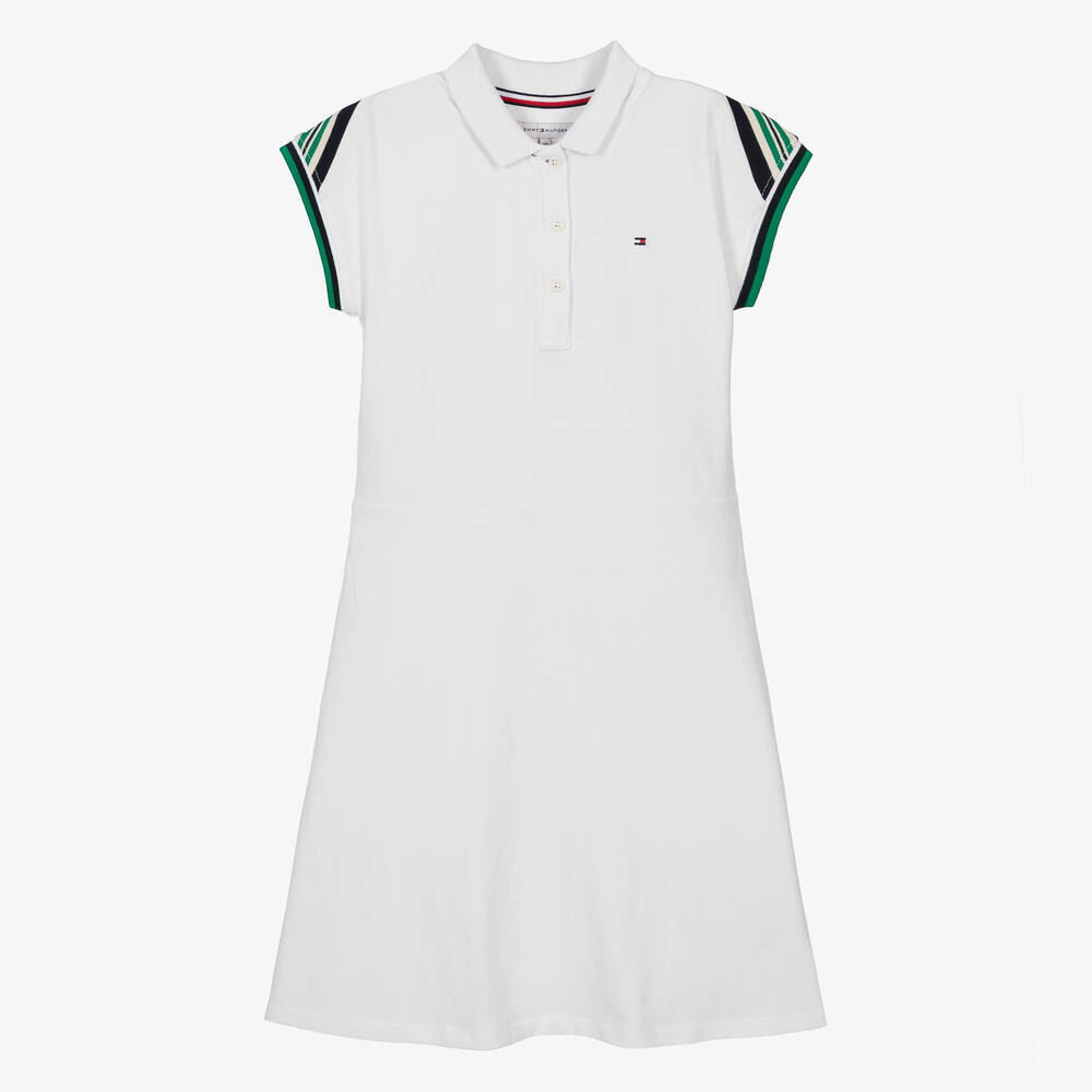 Tommy Hilfiger Teen Girls White Cotton Piqué Polo Dress