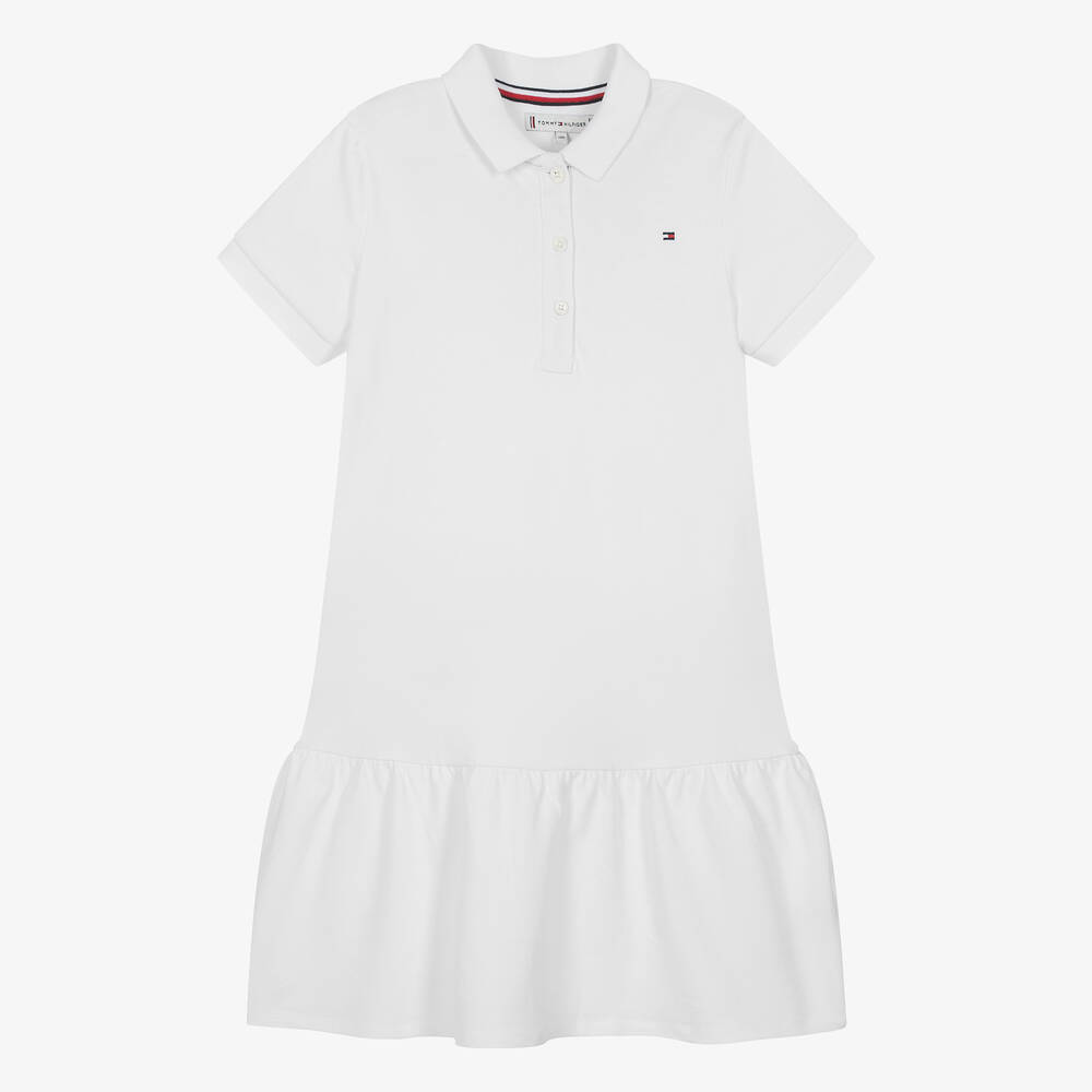 Tommy Hilfiger - Teen Girls White Cotton Polo Shirt Dress | Childrensalon