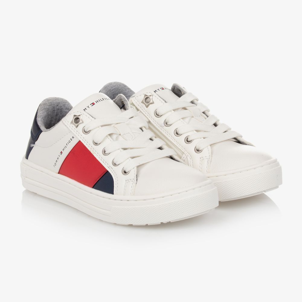Tommy Hilfiger Teen Girls White Flag Trainers In Yellow
