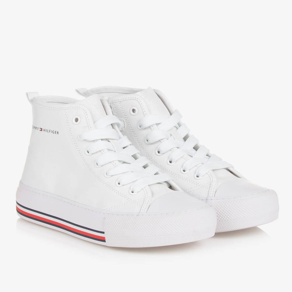 Tommy Hilfiger - حذاء رياضي بكاحل عالي كانفاس لون أبيض | Childrensalon