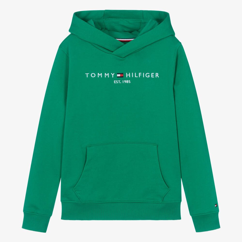 Tommy Hilfiger Teen Green Cotton Flag Logo Hoodie