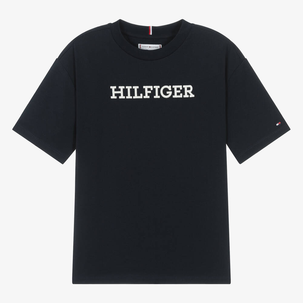 Tommy Hilfiger Teen Navy Blue Embroidered Cotton T-shirt