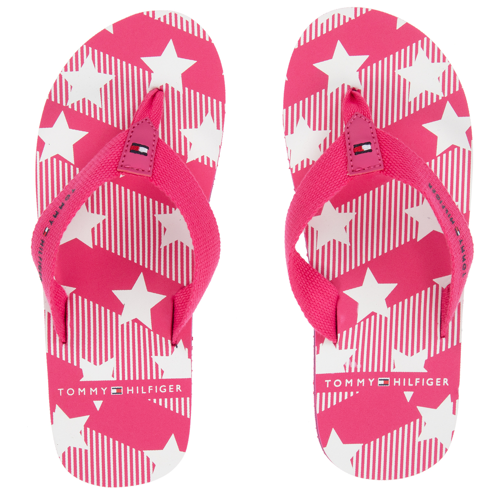 Tommy Hilfiger Girls Teen Pink Logo Flip Flops In Multi