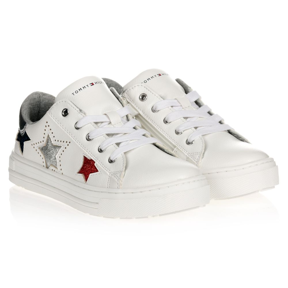 Tommy Hilfiger Girls Teen Star Logo White Trainers In Pattern